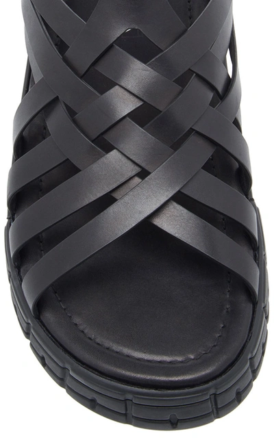 Shop Prada Women's Woven Leather Platform Sandals In Black