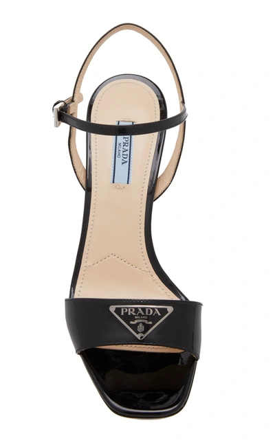 Shop Prada Appliquã©d Patent Leather Sandals In Black
