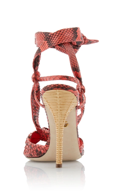 Shop Dolce & Gabbana Tie-detailed Snake-effect Leather Sandals In Red