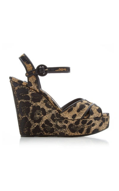 Shop Dolce & Gabbana Leopard-print Leather And Raffia Platform Sandals In Animal