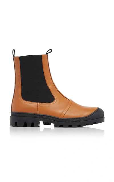 Shop Loewe Rubber-paneled Leather Chelsea Boots In Brown