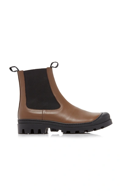 Shop Loewe Rubber-paneled Leather Chelsea Boots In Brown