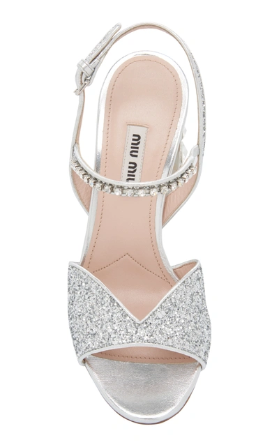 Shop Miu Miu Women's Embellished Glitter Block-heel Sandals In Silver