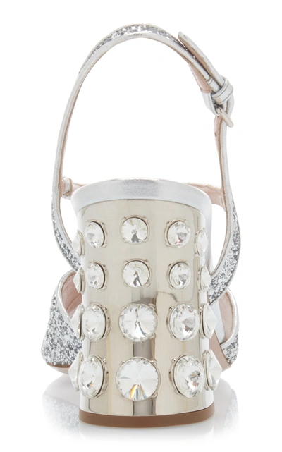 Shop Miu Miu Women's Embellished Glitter Block-heel Sandals In Silver