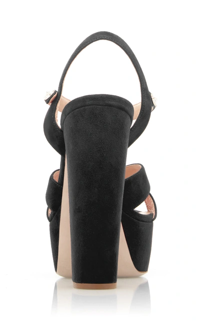 Shop Miu Miu Jeweled Strap Suede Platform Sandal In Black