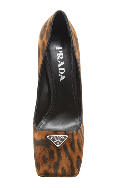 Shop Prada Logo-detailed Leopard Suede Pumps In Animal