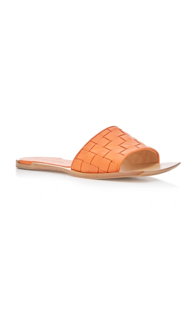 Shop Bottega Veneta Stuoia Leather Sandals In Orange