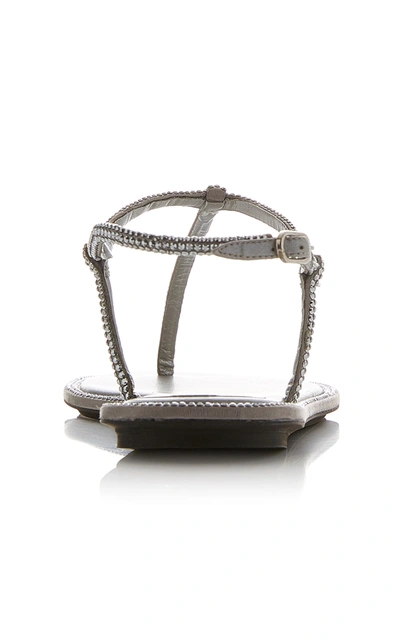 Shop René Caovilla Crystal-embellished Satin Sandals In Silver