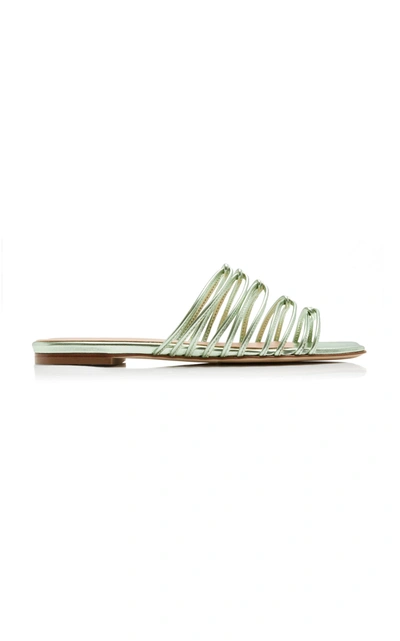 Shop Aeyde Natasha Metallic Leather Sandals In Green