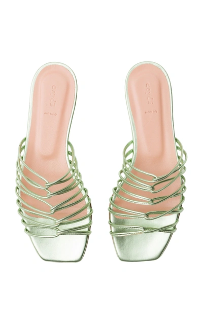 Shop Aeyde Natasha Metallic Leather Sandals In Green