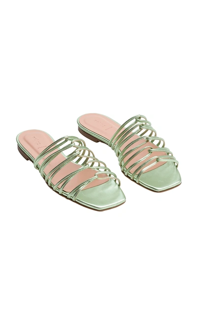 Shop Aeyde Natasha Metallic Leather Sandals In Green