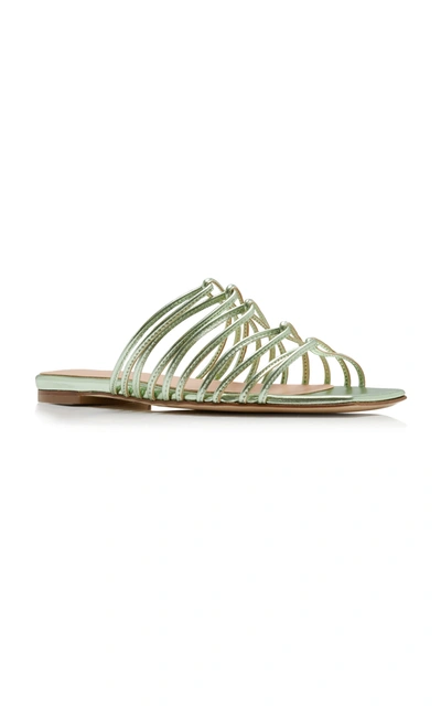 Shop Aeyde Natasha Metallic Leather Sandals In Green