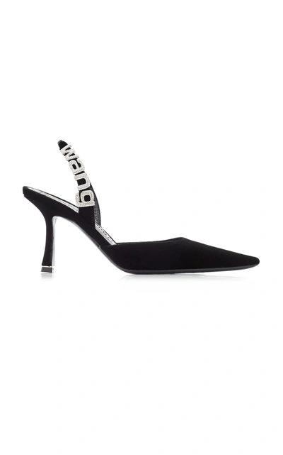 Shop Alexander Wang Women's Grace Logo-detailed Velvet Pumps In Black