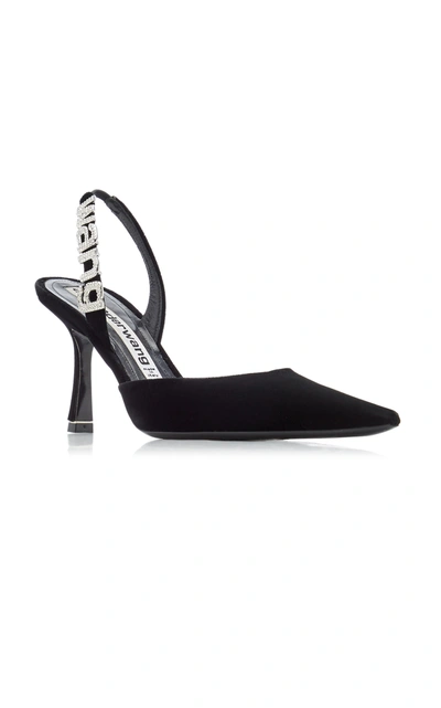 Shop Alexander Wang Women's Grace Logo-detailed Velvet Pumps In Black