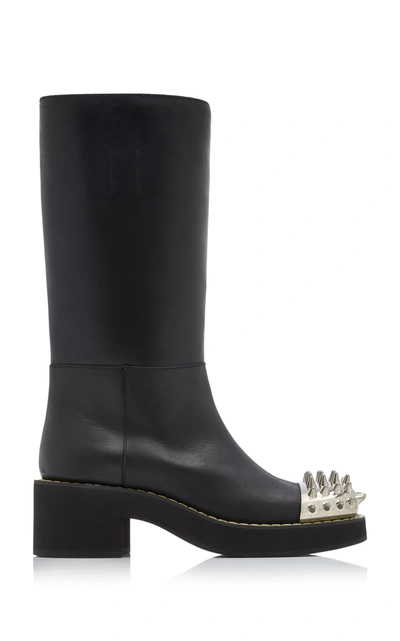 Shop Miu Miu Spike-embellished Knee-high Leather Boots In Black