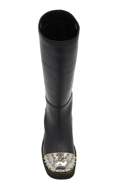 Shop Miu Miu Spike-embellished Knee-high Leather Boots In Black