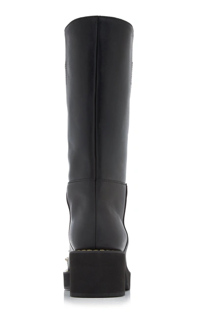 Shop Miu Miu Spike-embellished Knee-high Leather Boots In Black