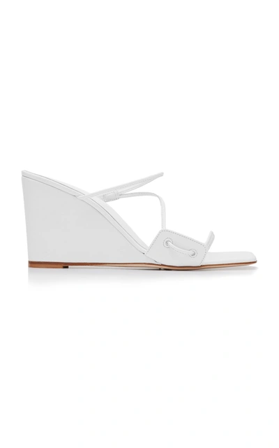 Shop Christopher Esber Alexa Strappy Leather Wedge Sandals In White