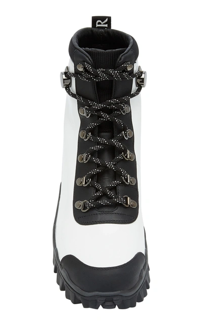 Shop Moncler Women's Helis Leather Lug-sole Ankle Boots In White,black
