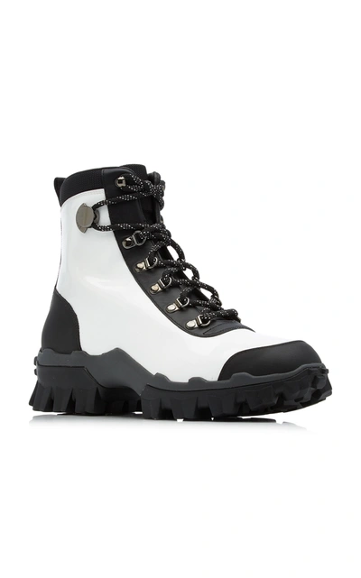 Shop Moncler Women's Helis Leather Lug-sole Ankle Boots In White,black