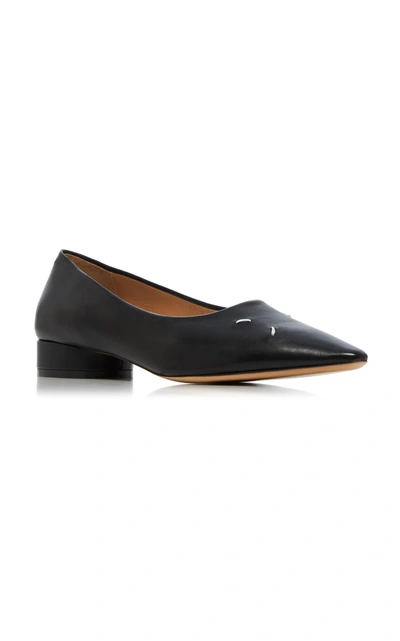 Shop Maison Margiela Embroidered Leather Flats In Black