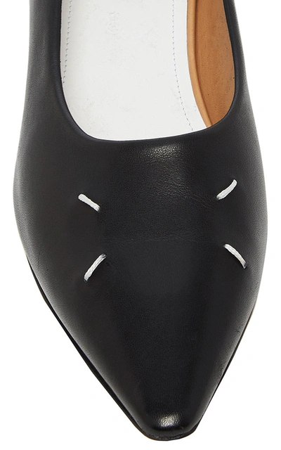 Shop Maison Margiela Embroidered Leather Flats In Black
