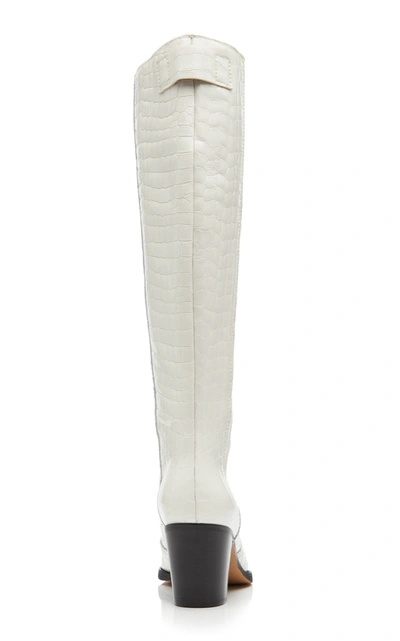 Shop Ganni Croc-effect Leather Knee-high Boots In White