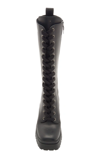 Shop Miu Miu Lace-up Leather Knee-length Combat Boots In Black
