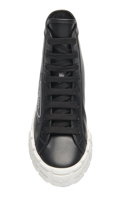 Shop Prada Women's Logo-detailed Leather High-top Sneakers In Black
