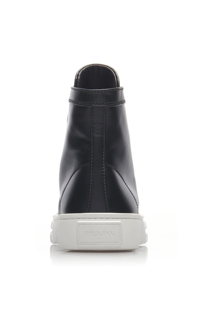 Shop Prada Women's Logo-detailed Leather High-top Sneakers In Black