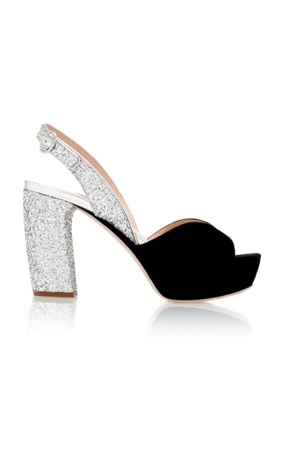 Shop Miu Miu Women's Glittered Suede Platform Sandals In Neutral,black