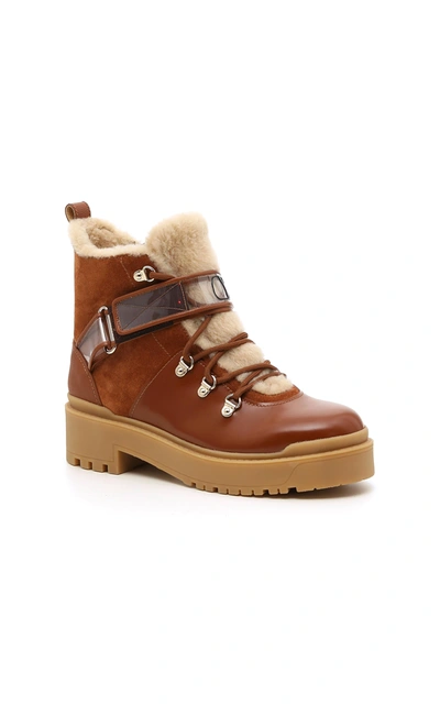 Shop Valentino Garavani Trekkgirl Sherling Boots In Brown