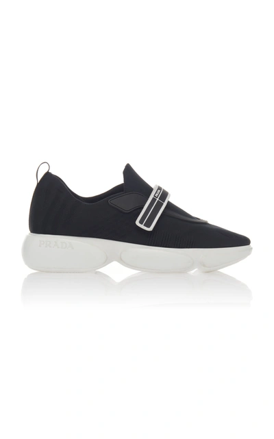 Shop Prada Cloudbust Rubber And Leather-trimmed Mesh Sneakers In Black