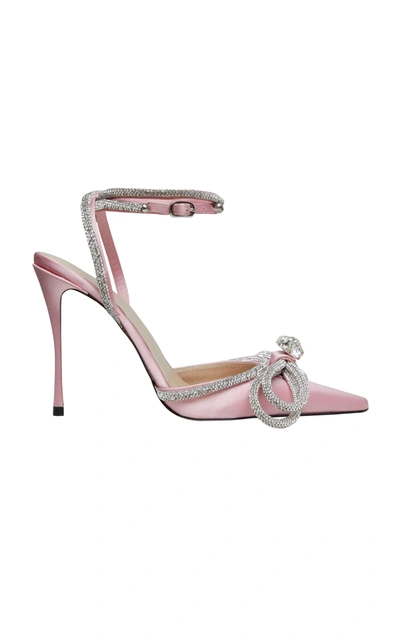 Shop Mach & Mach Double Bow Crystal-embellished Satin Pumps In Pink