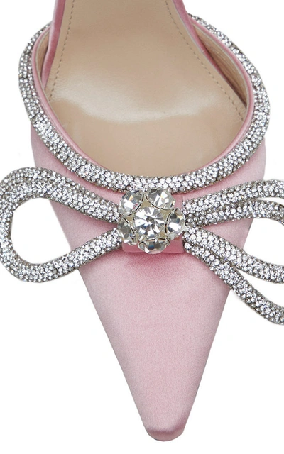 Shop Mach & Mach Double Bow Crystal-embellished Satin Pumps In Pink