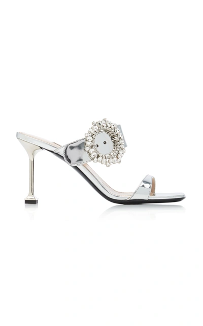 Shop Miu Miu Women's Embellished Metallic Sandals In Silver