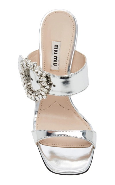 Shop Miu Miu Women's Embellished Metallic Sandals In Silver