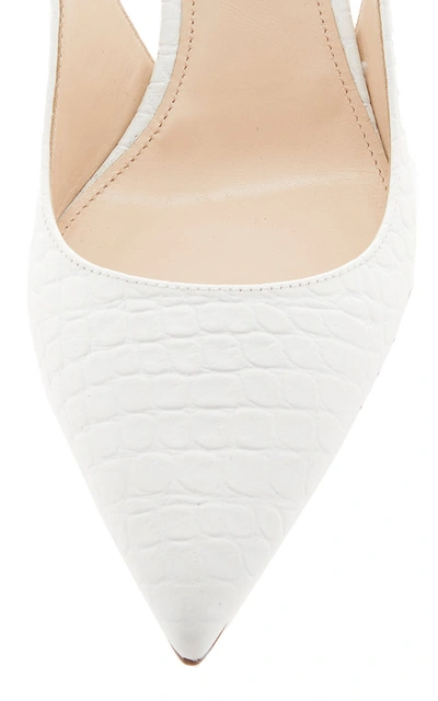 Shop Prada Women's Croc-effect Leather Slingback Pumps In White