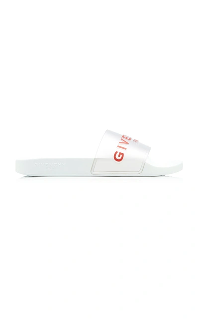 Shop Givenchy Women's Logo-stamped Pvc-trimmed Leather Slides In White