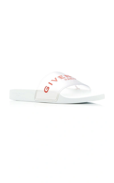 Shop Givenchy Women's Logo-stamped Pvc-trimmed Leather Slides In White