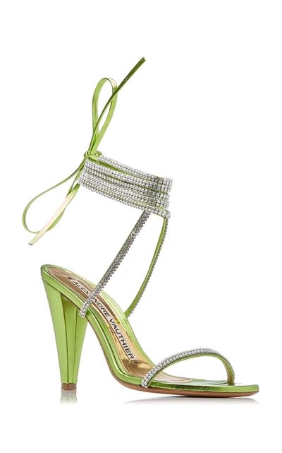 Shop Alexandre Vauthier Women's Amina Crystal-embellished Leather Wrap Sandals In Green