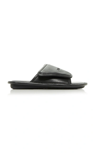 Shop Balenciaga Women's Home Logo-embossed Leather Slide Sandals In Black