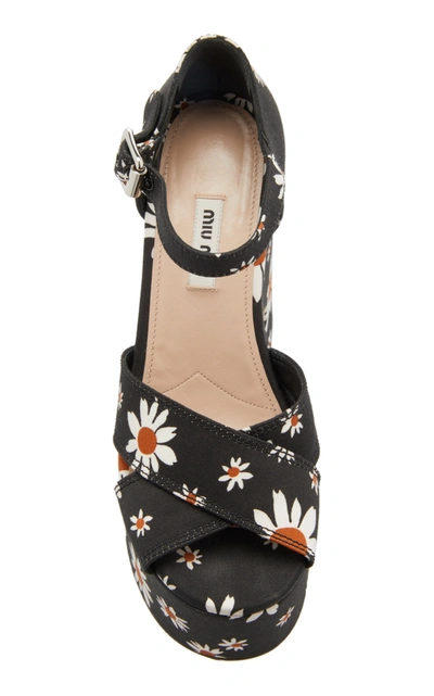 Shop Miu Miu Gabardine Daisy Platform Sandals In Black