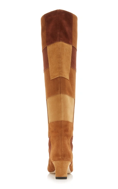 Shop Staud Wally Patchwork Suede Knee-high Boots In Brown
