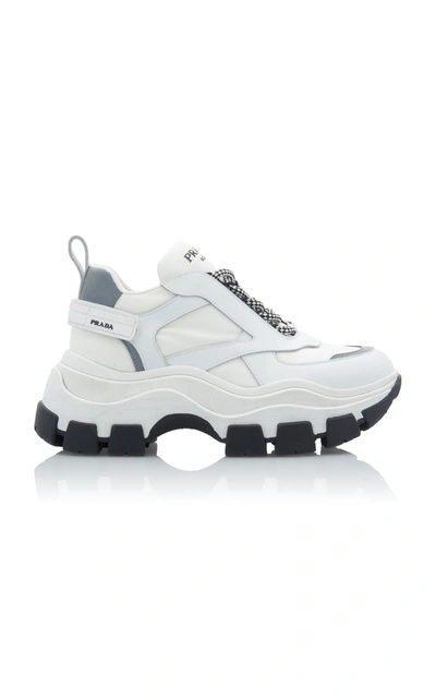 Shop Prada Women's Leather And Rubber Platform Sneakers In White,black