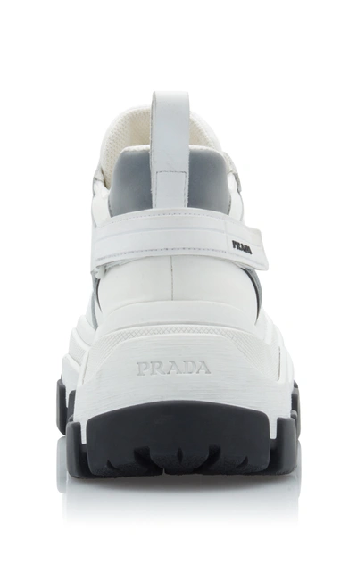Shop Prada Women's Leather And Rubber Platform Sneakers In White,black