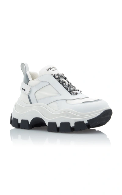 Shop Prada Women's Leather And Rubber Platform Sneakers In White,black