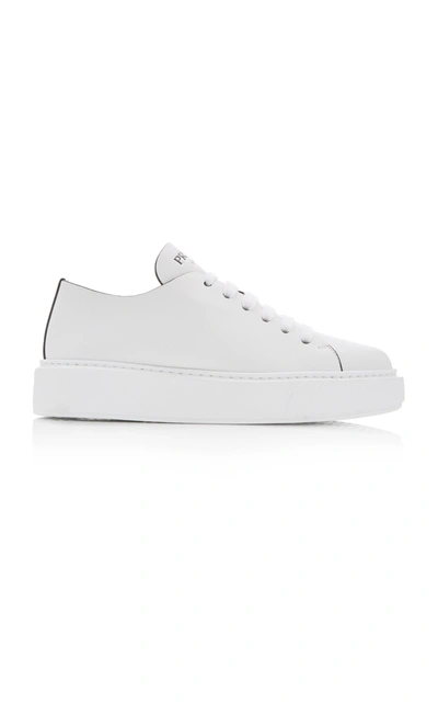 Shop Prada Women's Minimal Leather Trainers In Black,white