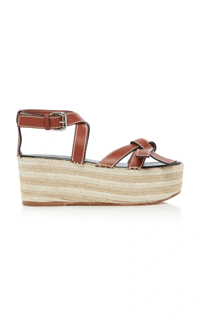 Shop Loewe Women's Gate Leather Espadrille Wedge Sandals In Brown