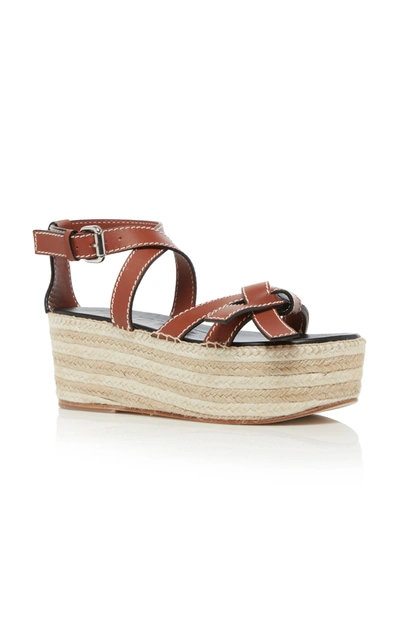 Shop Loewe Women's Gate Leather Espadrille Wedge Sandals In Brown